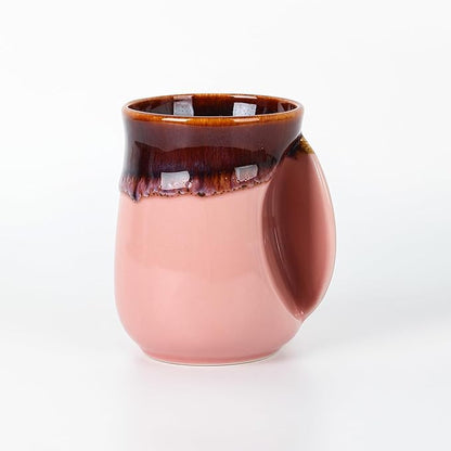 Selamica Porcelain 18oz Novelty Right-handed Handwarmer Mug, Coffee Mug, Tea Mug for family friends and couple - Pink