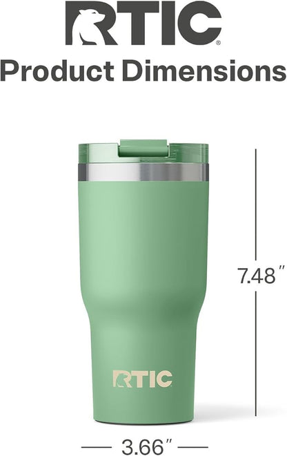 RTIC 20oz Essential Tumbler with Lid, Ceramic Lined, Insulated, Stainless Steel, Metal, Double Wall Vacuum-Insulation, Travel Cup for Iced Coffee, Tea, Hot and Cold Drink, Sage