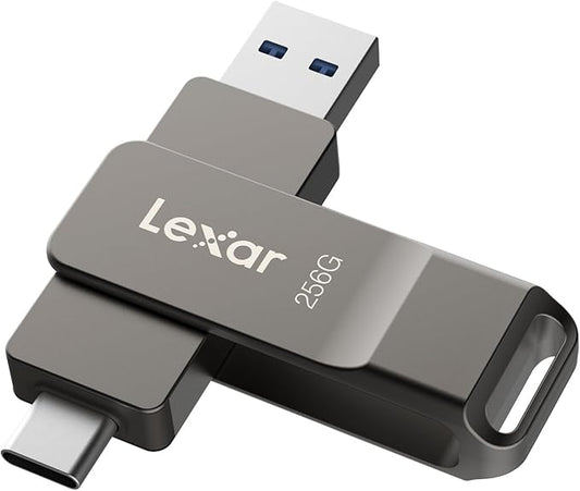 Lexar D40E 256GB Dual USB 3.2 Gen 1 Type-C Jump Drive, USB-C Flash Metal Housing Swivel Design Thumb Drive (Titanium Grey)