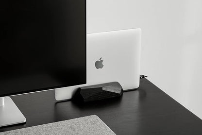 Oakywood Vertical Laptop Stand Wood - Adjustable Wooden Dock for Desk, Compatible with All MacBook Pro, MacBook Air, iPad, Handmade Black Stained Oak, Computer Stand, Laptop Holder
