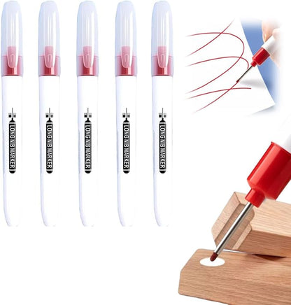 5PCS Long Head Deep Hole Marker Pens, 20mm Deep Reach Markers, Waterproof Construction Markers Marking Tool, Long Nose Marker, Permanent Markers Carpenter Ink Marker Pens, Metal Marking Pen (Red 1)