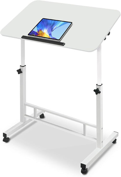 Aconcept Tiltable Small 32 x 16 inch Standing Desk, White Sit Stand Up Rolling Desk with Wheels, Height Adjustable 25-44" for Tablet Laptop and Walking Pad