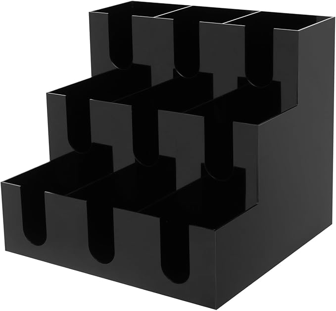 Acrylic 9-Slot Cup Dispenser Organizer, 13x13x12 Inch Black Coffee Cup Holder for Countertop, Fits 3.54-3.94 Inch Diameter Disposable Cups, for Kitchen, Office, Bar, Coffee Station