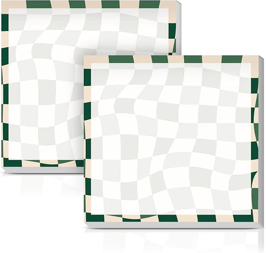 Sticky Notes 3x3 Inches, 2 Pack Cute Colorful Bright Self-Stick Note Pads, Easy to Post for Home, Office, Notebook, Meeting Cute Green Checkerboard