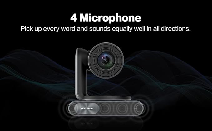MAXHUB Meeting PTZ Camera, 12x Optical Zoom Video Conferencing Camera Auto Framing AI Tracking Gesture Control Auto Light Correction, 4 Mics, Works with Microsoft Teams & Zoom & Google Meet (SC81)