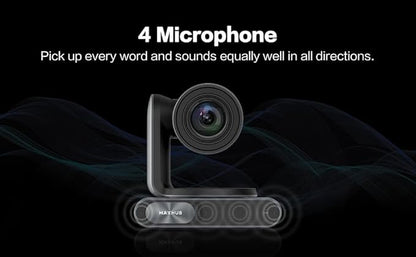 MAXHUB Meeting PTZ Camera, 12x Optical Zoom Video Conferencing Camera Auto Framing AI Tracking Gesture Control Auto Light Correction, 4 Mics, Works with Microsoft Teams & Zoom & Google Meet (SC81)