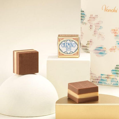 Venchi Cremino Classic 1878 Chocolate 24-Piece Elegant Gift Box - Smooth White Chocolate with Cream Almond Paste between layers of Milk Gianduja & Piedmont Hazelnuts - Preservative & Gluten Free