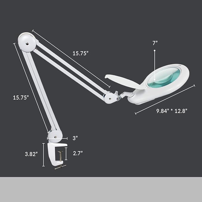 Neatfi Elite XL HD Super LED Magnifying Lamp with Clamp – 7” Glass Lens, 6500K Daylight, Glare-Free, Adjustable Arm, Lamp for Reading, Sewing, Crafting (7 Inch Lens, White)
