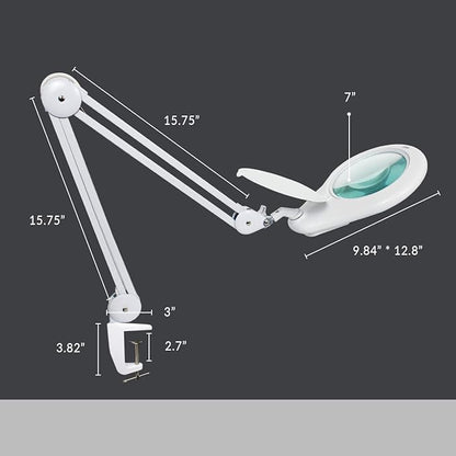 Neatfi Elite XL HD Super LED Magnifying Lamp with Clamp – 7” Glass Lens, 6500K Daylight, Glare-Free, Adjustable Arm, Lamp for Reading, Sewing, Crafting (7 Inch Lens, White)