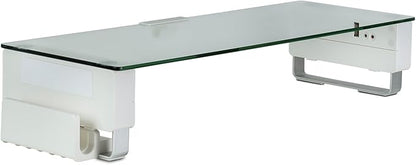 Mount-It! Glass Monitor Stand with 3 USB Ports | Desktop Riser Fits 24, 27, 30, 32 Inch Screens, 66 Lbs Capacity