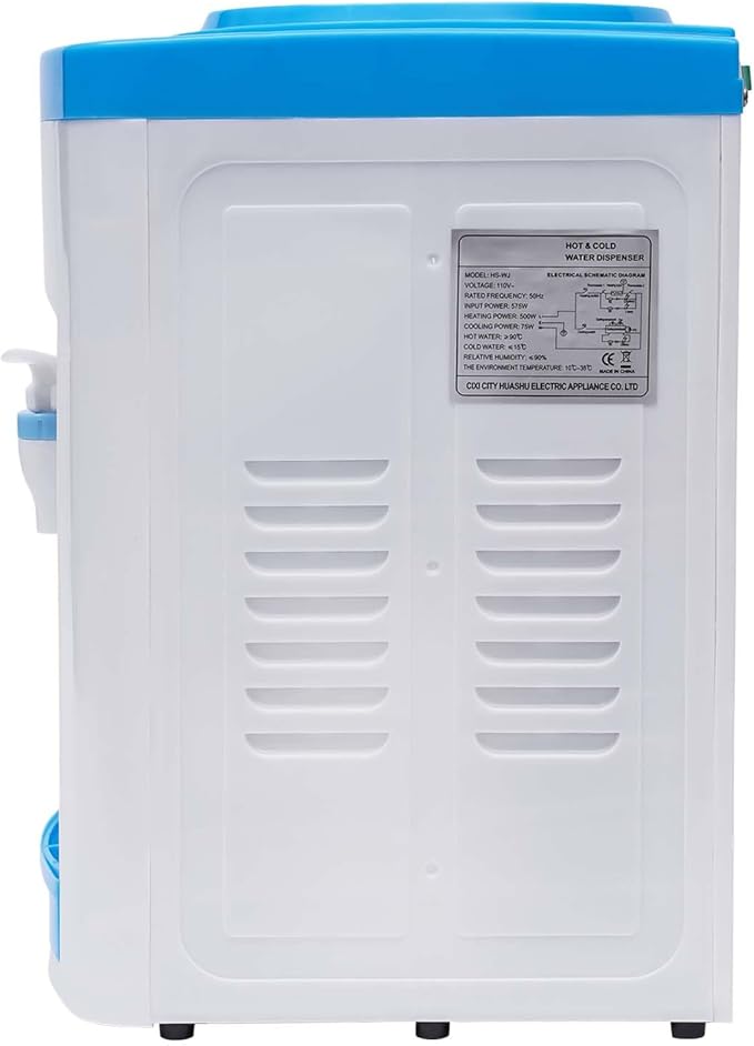 Top Loading Countertop Water Cooler Dispenser Hot and Cold Water Bedside Water Dispenser Desktop Electric Hot and Cold Dispenser for Home, Office, Dormitory Use (Blue-White)