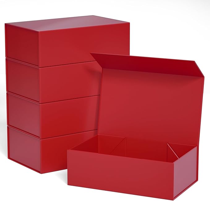 Red Gift Boxe 12" x 6" x 4" with Magnetic Closure Lid Gift Boxes for Presents,Bridesmaid Gifts Box,Cute Box,Birthday Gift box,Luxury for Gift Packaging, Magnetic Gift Box for Wrapping Gifts (Red/5PCS)
