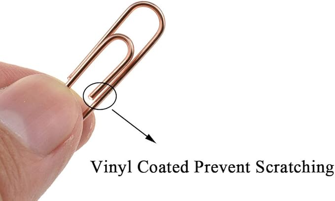 HAHIYO Paper Clips 1.1 inches (28mm) Length Rose Gold Paperclips Bright Colors Vinyl Coated Prevent Scratching Tearing The Pages Sturdy for Bookmark Organize Home Office School 150 Pack