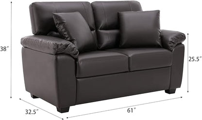 Morden Fort Faux Leather Sofa and Loveseat Chair Set, Modern Luxury and Comfy Furniture Sleeper Couches for Living Room, Apartment, Office, Lounge Room