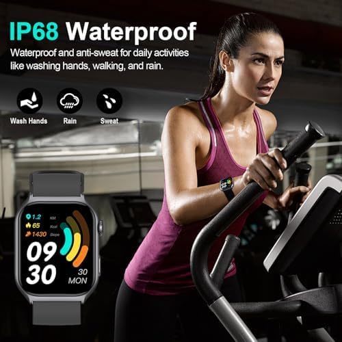 Digital Watch with 2" HD Color Screen, 45 Days Long Battery, IP68 Waterproof, Answer/Make Call/Quick Reply/AI Voice Assistant, 100+ Sport Modes, Health Fitness Tracker for Android and iOS (Black)