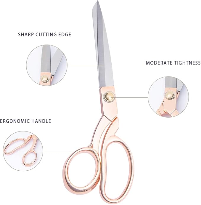 Professional Heavy Duty Tailor Scissors Gold Stainless Steel Ribbon Cutting Sewing Dressmaking (Rose Gold8.5)