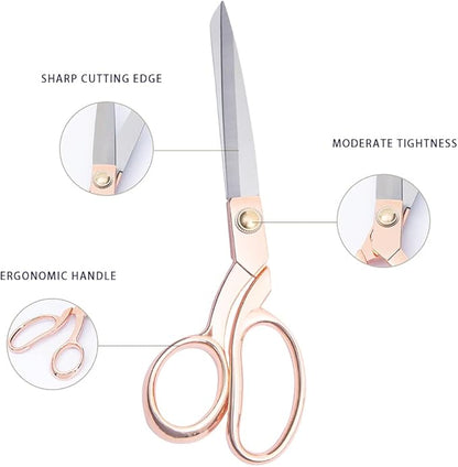 Professional Heavy Duty Tailor Scissors Gold Stainless Steel Ribbon Cutting Sewing Dressmaking (Rose Gold8.5)