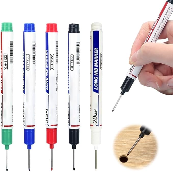 5PCS Long Head Deep Hole Markers, 20mm Deep Reach, Waterproof, Permanent, Metal Marking Pens (Colorful)