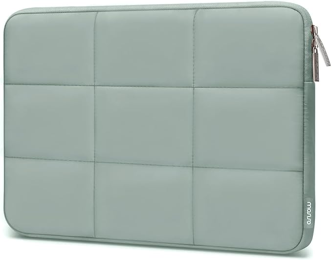 MOSISO 13-14 inch Laptop Case, 13.3 inch Puffy Laptop Sleeve Compatible with MacBook Air 13 13.3 13.6/Pro 13/14, HP, Dell, ASUS, Lenovo, Rectangle Quilted Puffer Computer Bag for Women, Antique Green