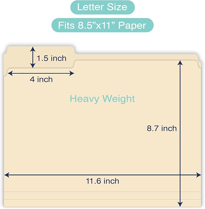 WritePads Manilla File Folders Letter Size 8.5 x 11 inch, 1/3 Cut Tab, 100 Per Box, Vanilla folders Great for Organizing and Easy File Storage,Heavy Weight Paper for Home Office School, Made in USA