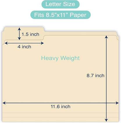 WritePads Manilla File Folders Letter Size 8.5 x 11 inch, 1/3 Cut Tab, 100 Per Box, Vanilla folders Great for Organizing and Easy File Storage,Heavy Weight Paper for Home Office School, Made in USA