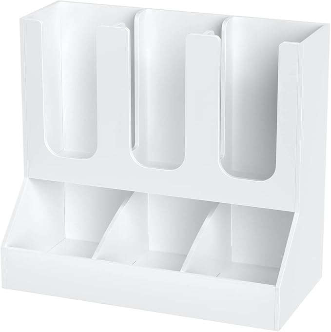 Richboom Cup and Lid Organizer, 6 Compartments with 2 Removable Dividers Coffee Station Countertop Cup Dispenser Condiment Organizer Accessories Caddy for Breakroom, Office, Home - White