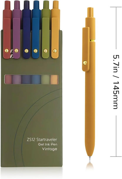 Gel Pens, 6 Pcs 0.5mm Fine Point Smooth Writing Pens Cute Pen, High-End Series Black Ink Pen for Journaling Note Taking, School Office Supplies for Women Men (6 Pcs Gold Vintage)