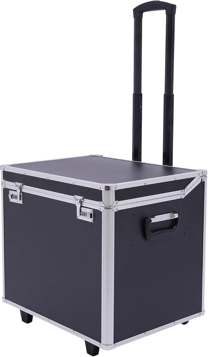 Locking File Organizer Box, Portable Mobile Business Case, Fireproof Document File Organizer, Trolley File Box with Handle and Lock, Letter/Legal File Storage, 19.2 x 15 x 16inch, Black