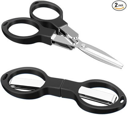 2PCS 4" Mini Foldable Scissors,Portable Small Scissors, Safety Folding Pocket Scissor, Suitable for Travel, Home, Office, Craft, Sewing, Outdoors Accessories Black