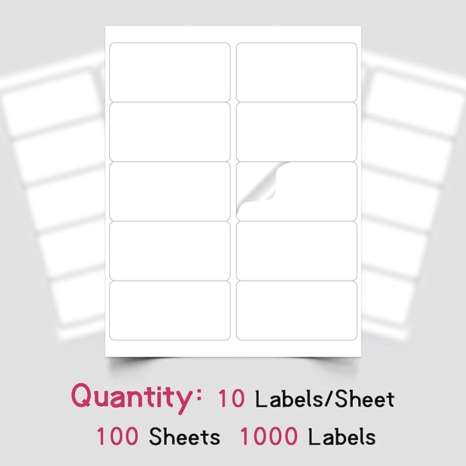 10UP 2" x 4" Shipping Labels Compatible with Laser & Inkjet Printers, Address Mailing Labels Self Adhesive Sticker Labels (100 Sheets,1000 Labels)