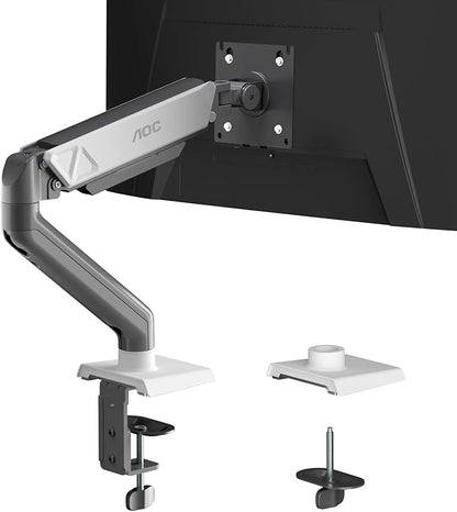 AOC AM102 Single Monitor Stand, Adjustable Monitor Arm Mount for 17–32 Inch Screens, Holds 4.4–19.8 lbs, Cable Management, Sturdy VESA 75x75/100x100 Mount with C-Clamp and Grommet Base