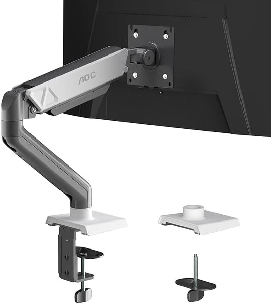 AOC AM102 Single Monitor Stand, Adjustable Monitor Arm Mount for 17–32 Inch Screens, Holds 4.4–19.8 lbs, Cable Management, Sturdy VESA 75x75/100x100 Mount with C-Clamp and Grommet Base