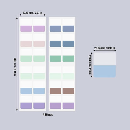 AccEncyc 480 Pcs Colored Index Tab 1"x1.1" Large Book Sticky Tabs Repositionable Page Tabs Flags Page Markers Labels for Notebooks, Filing, Classification,12 Colors