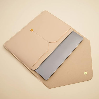 PU Leather Laptop Sleeve Compatible with 15.3 inch MacBook Air 2023 2024, Surface Book 13.5, Surface Laptop Studio - Beige