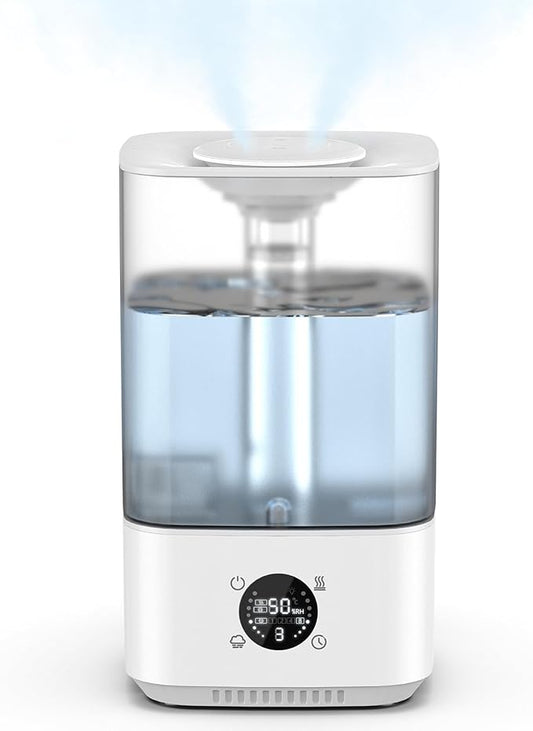 6L Humidifier for Bedroom Large Room Home, 800ft² Wide Coverage, 26dB Quiet,Easy Top Fill, Quickly & Evenly Humidify, Real-Time Humidity Monitoring and Anti-dry Burn, White