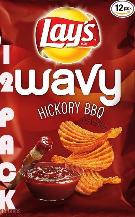 Wavy Hickory BBQ Potato Chips | 1.5 oz Snack Bags (Pack of 12) | Crunchy Barbecue Flavor | Value Pack Bundled by SUPERDEALS with Mystery Gift | Single-Serve Chips for Lunch, Parties & On-the-Go Snacking