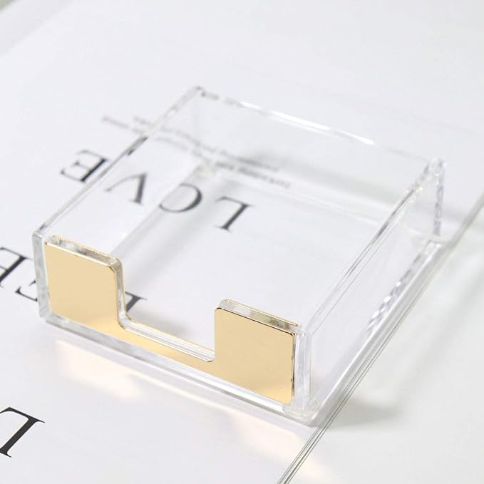 MultiBey Clear Acrylic Desktop Set Self-Stick Note Holders & Staple Removers Tool Memo Pad Holder Dispenser Office School Supplies (Gold)