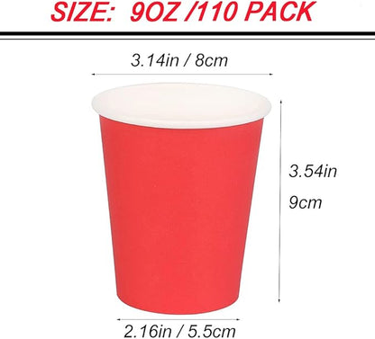 Paper Cups 8 oz 110 Pack, Disposable Paper Coffee Cups for Hot or Cold Beverage Drinking for Party, Picnic, BBQ, Travel, and Event -Red