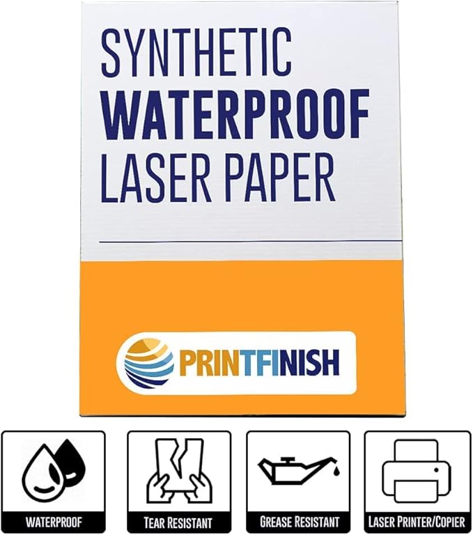 Printfinish Synthetic Laser Paper | 13x19 Weatherproof Copy Paper | 305mm x 457mm 11 Mil Tear Resistant Printer Paper | Superior Laser Image Quality | Ideal for Full-Colour Prints (Box of 50)