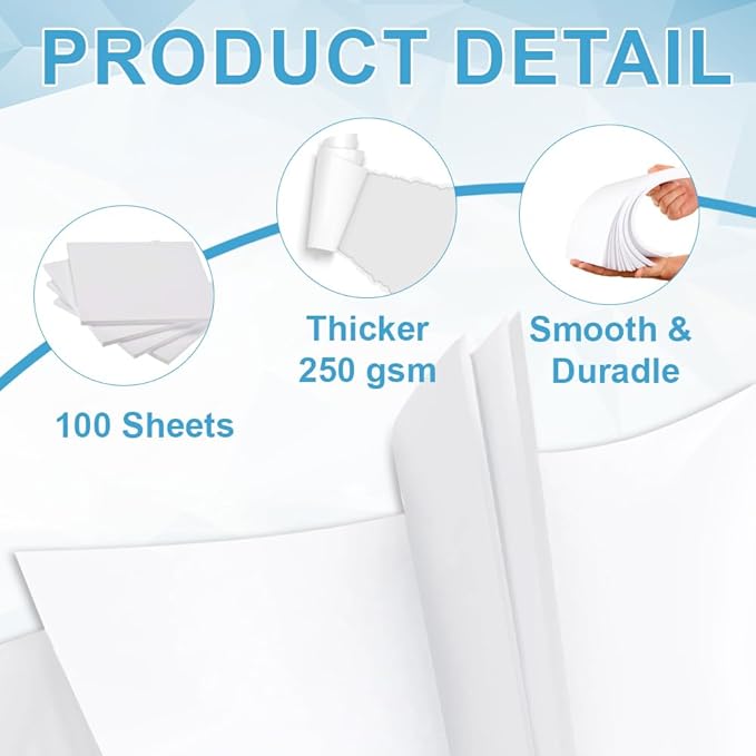 Cardstock Paper - Plain Heavy Bright White Stock, Cover Stock Paper, Extra Heavy Duty, 92lb Cover (250 gsm) Thick Cardstock Paper, 8.5" x 11", 100 Sheets, Inkjet/Laser Printer Compatible