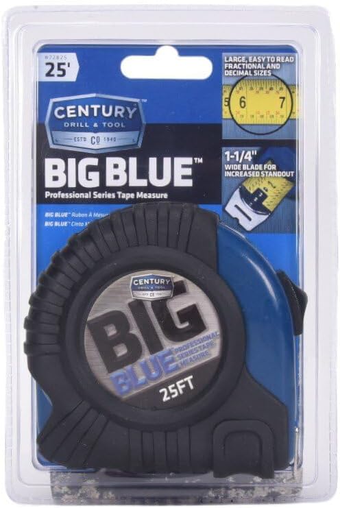 Century Drill & Tool 72825 Big Blue Tape Measure, 25-Foot