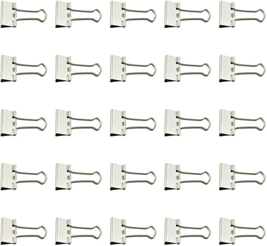 HAHIYO Binder Clips Paper Clamps Spring Steel Sturdy 0.98 inches Width 0.31 Inch Capacity No Sharp Edges Heavy Duty Tight Grip Reusable Silver Metal Bright Finish for Home Office School 25 Pack