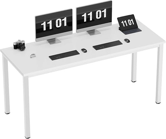 Need 63 Inch Large Computer Desk - Modern Simple Style Home Office Gaming Desk, Basic Writing Table for Study Student, White Metal Frame, White
