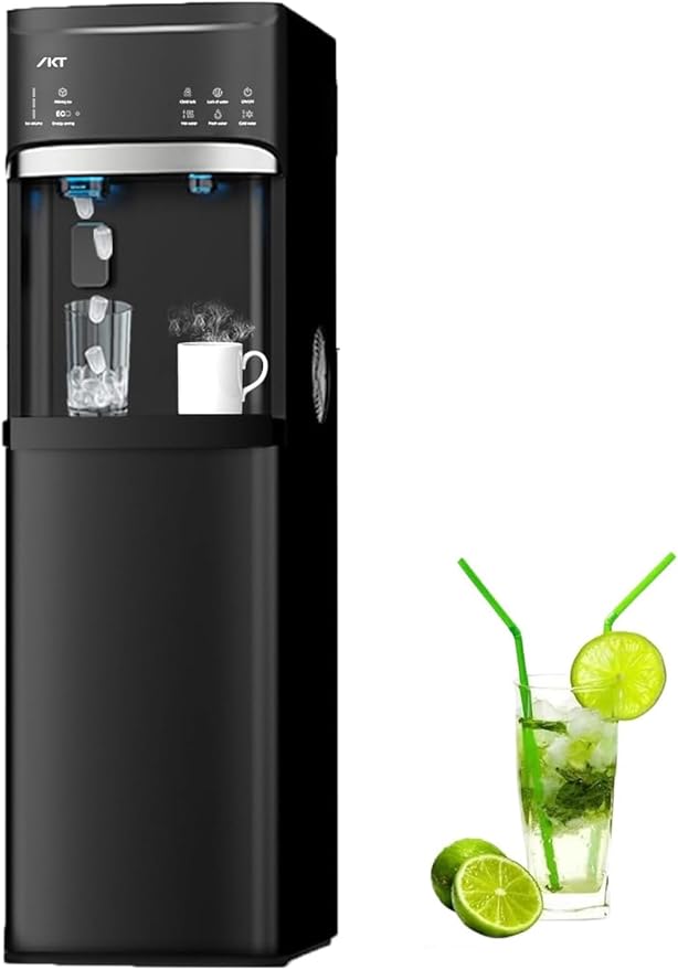 IKT Self Cleaning Hot and Cold Water Cooler Dispenser with Ice Maker Bottom Load for 3-5 Gallon Bottle 22lbs Daily Capacity Child Safety Lock Black