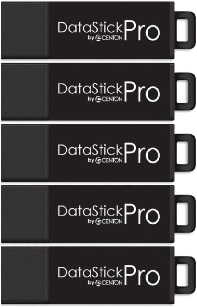 Centon Electronics DataStick Pro USB 3.2 Gen1 Flash Drive, 128 GB, 5 USB Flash Drives, 5 Bulk Pack, Black