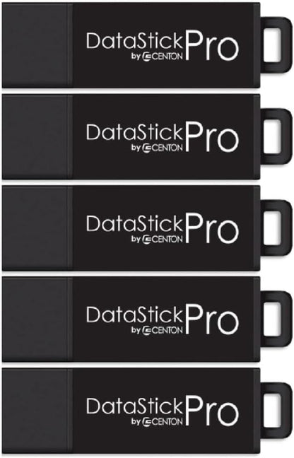 Centon Electronics DataStick Pro USB 3.2 Gen1 Flash Drive, 128 GB, 5 USB Flash Drives, 5 Bulk Pack, Black