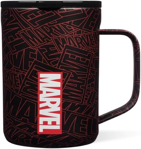 Corkcicle Marvel Coffee Mug - Stainless Steel Insulated Cup With Lid For Tea & Coffee - Durable Travel Mug - Eco-Friendly - BPA Free - Non-Slip Silicone Base - Easy Grip - 16 oz - Marvel Logo