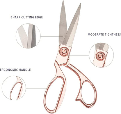 Professional Heavy Duty Tailor Scissors Leather Scissors 8" Rose Gold Stainless Steel Dressmaker Shears with Sharp Stainless Steel（Rose Gold）