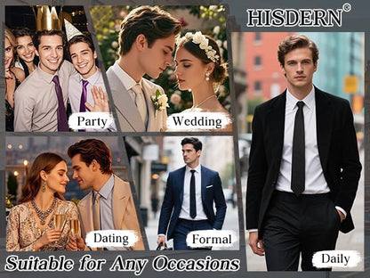 HISDERN Men Floral Ties Woven Classic 3.4" Necktie Set Formal Tie Pocket Square for Wedding with Handkerchief Gift Box