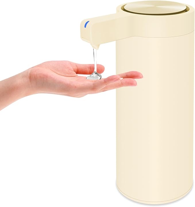 Automatic Soap Dispenser Stainless Steel with Sensor Infrared Soap Dispenser Electric IPX5 Waterproof USB-C Charging Motion Sensor for Kitchen & Bathroom (Ivory)